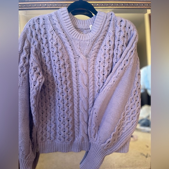 A.L.C Serena Blouson-Sleeve Cable-Knit Lavender Sweater Size M - Picture 4 of 11